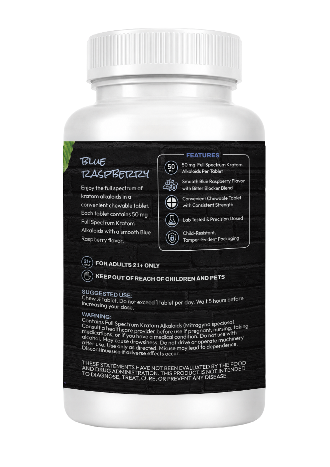 Doojee Full Spectrum Kratom Alkaloids Tablets, Blue Raspberry